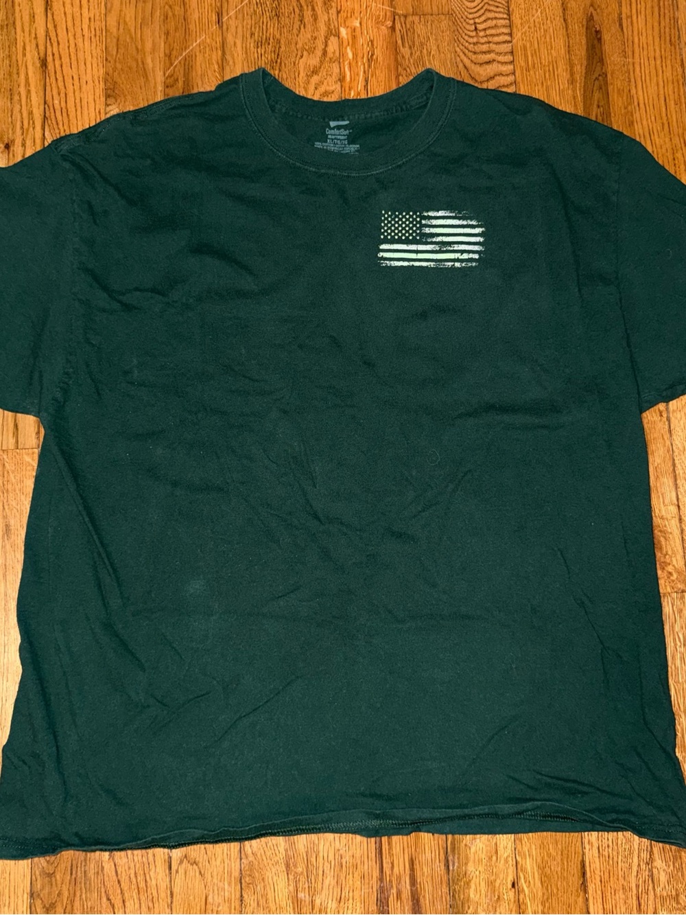 Classic Dark Green Short-Sleeve Tee with Subtle Flag Graphic
